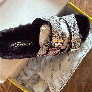 Forever Snake Print Double Buckle Slippers